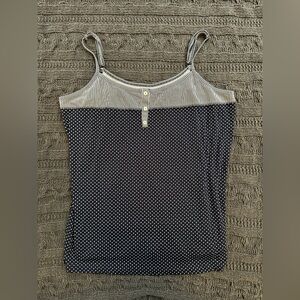 Navy Blue Polka Dot Cami Tank Top with Stripes (Women, Plus Size, XXL)